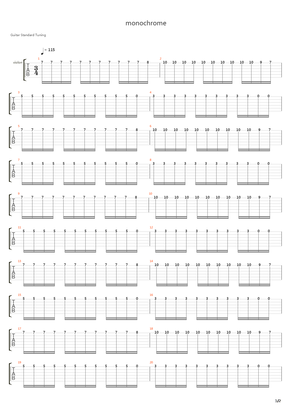 Monochrome吉他谱