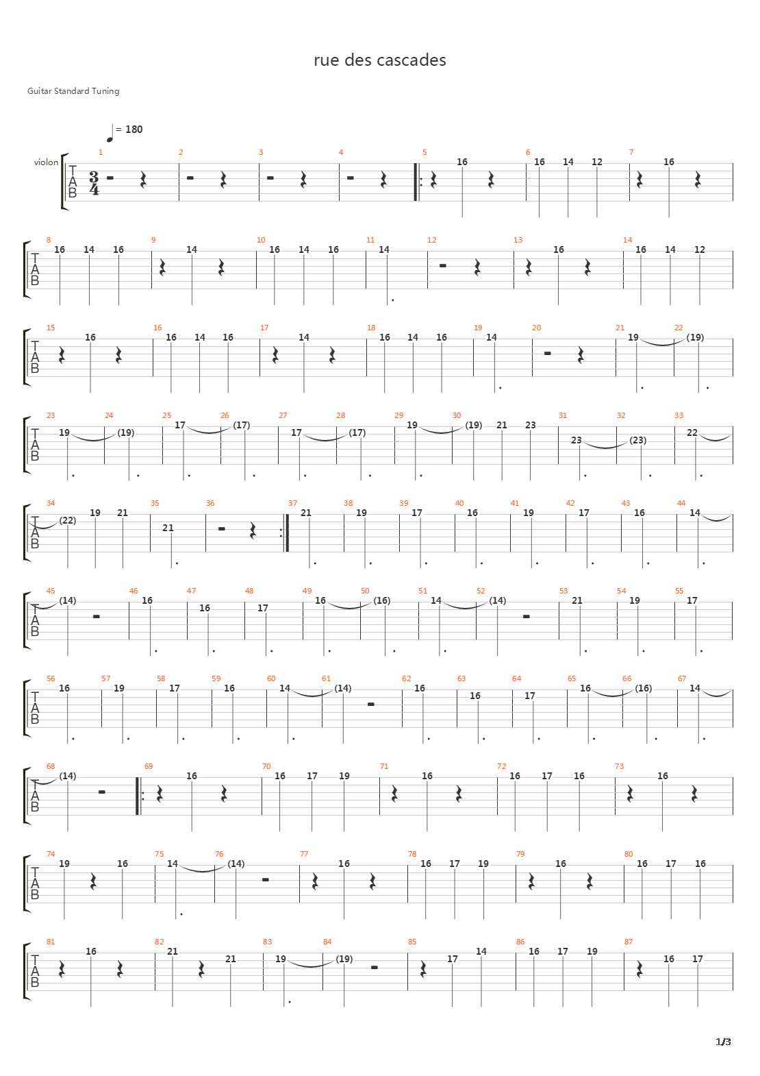 Rue Des Cascades吉他谱