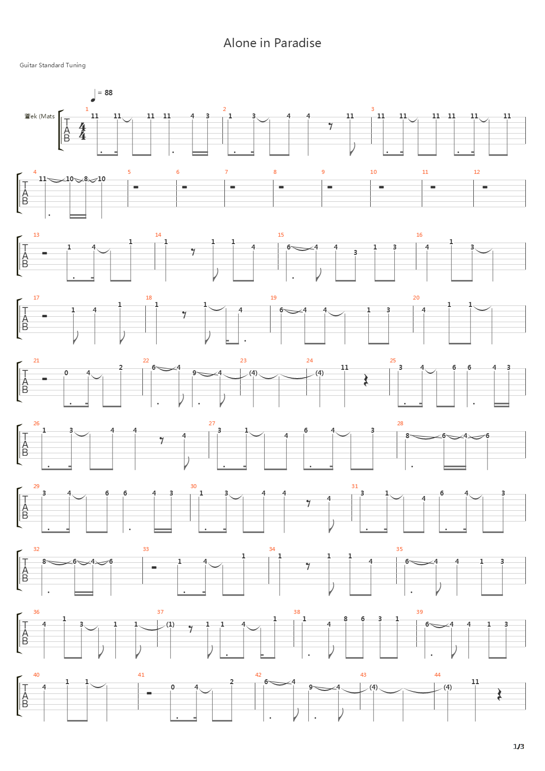 Alone In Paradise吉他谱