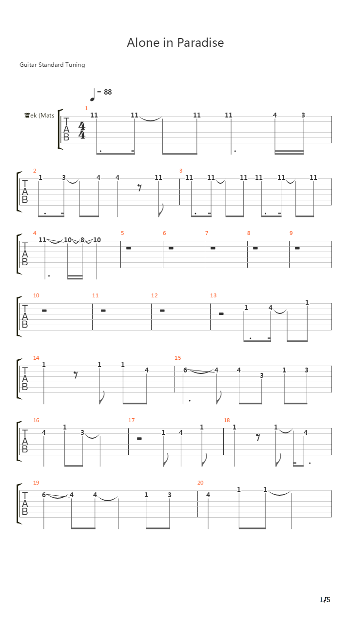Alone In Paradise吉他谱
