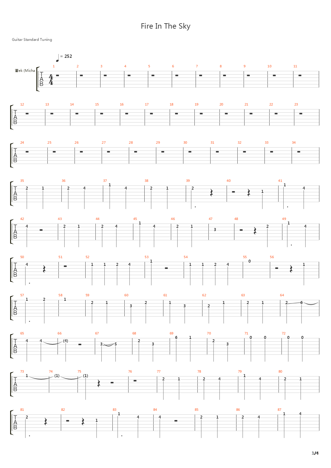 Fire In The Sky吉他谱