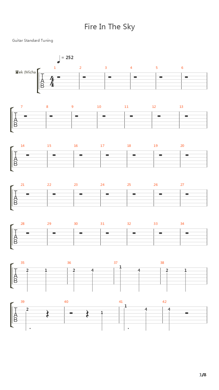 Fire In The Sky吉他谱