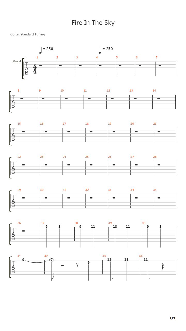 Fire In The Sky吉他谱