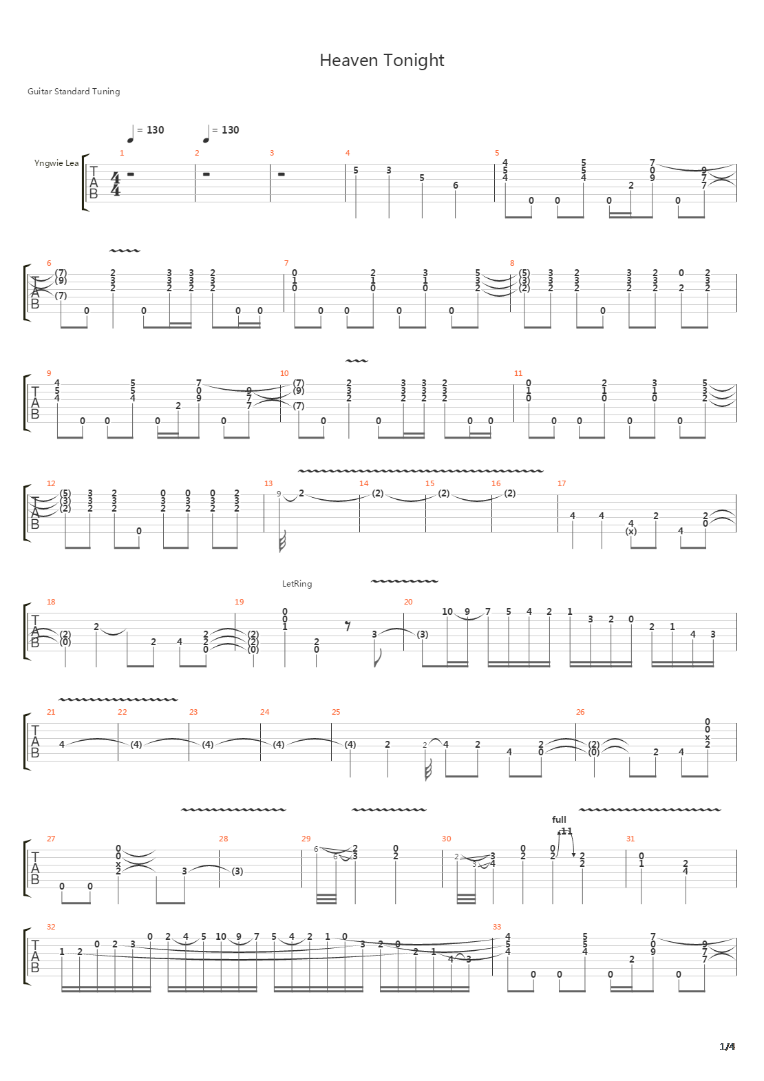 Heaven Tonight吉他谱