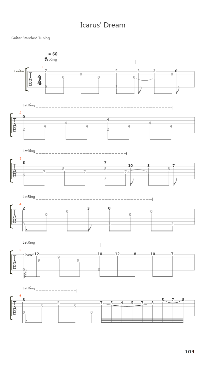 Icarus Dream Suite Opus 4吉他谱