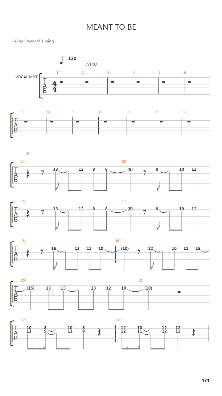 Meant To Be吉他谱