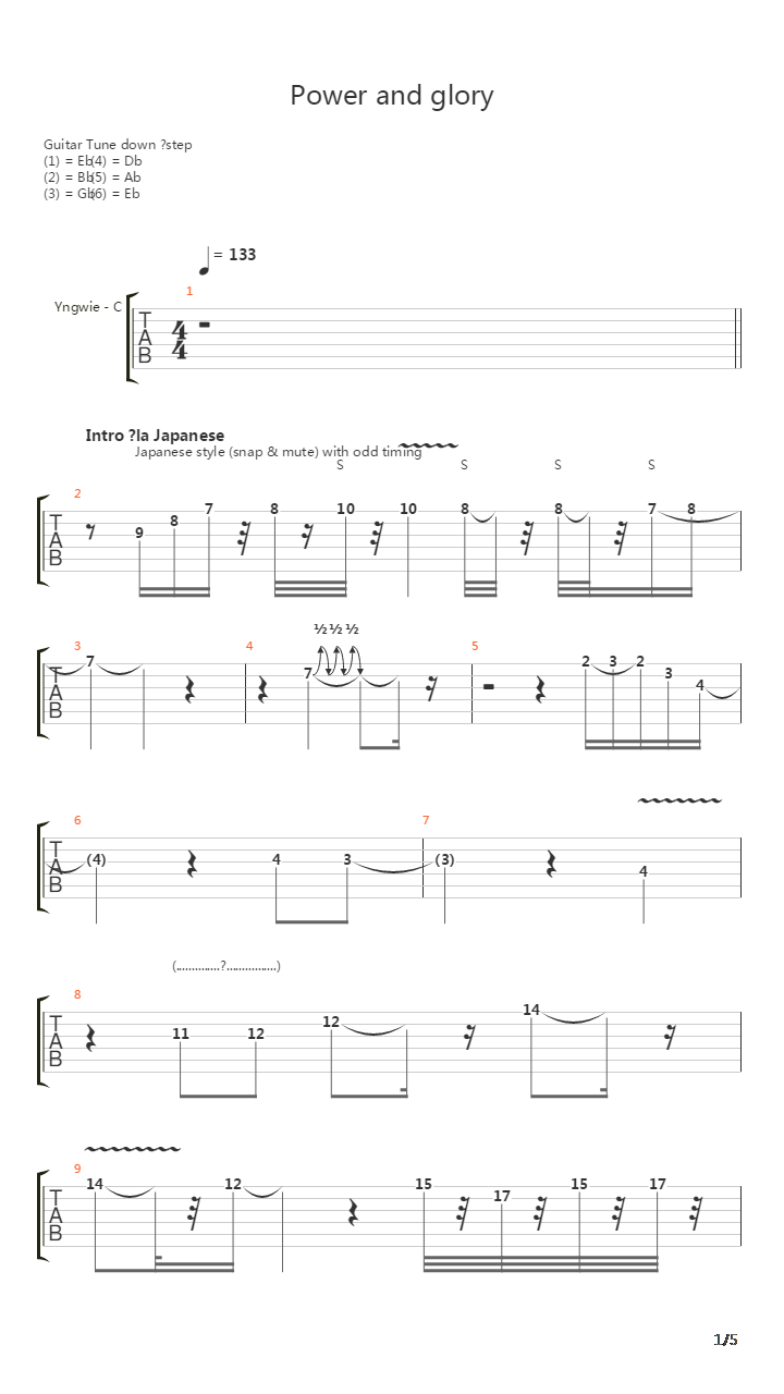 Power And Glory Takadas Theme吉他谱