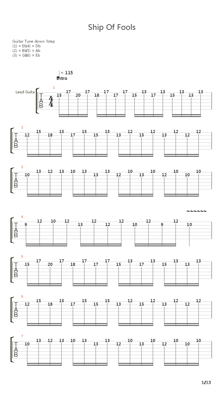 Ship Of Fools吉他谱