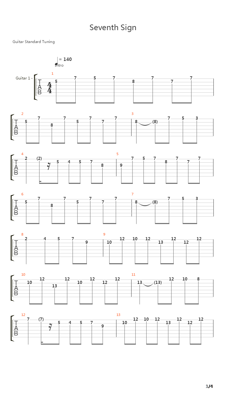 The Seventh Sign吉他谱