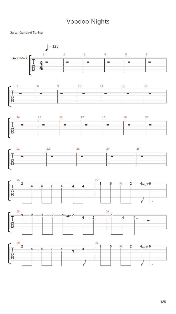 Voodoo Nights吉他谱