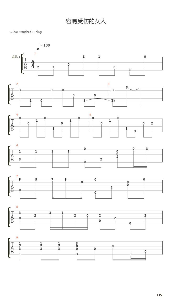 容易受伤的女人（Clifford Cheam改编）吉他谱