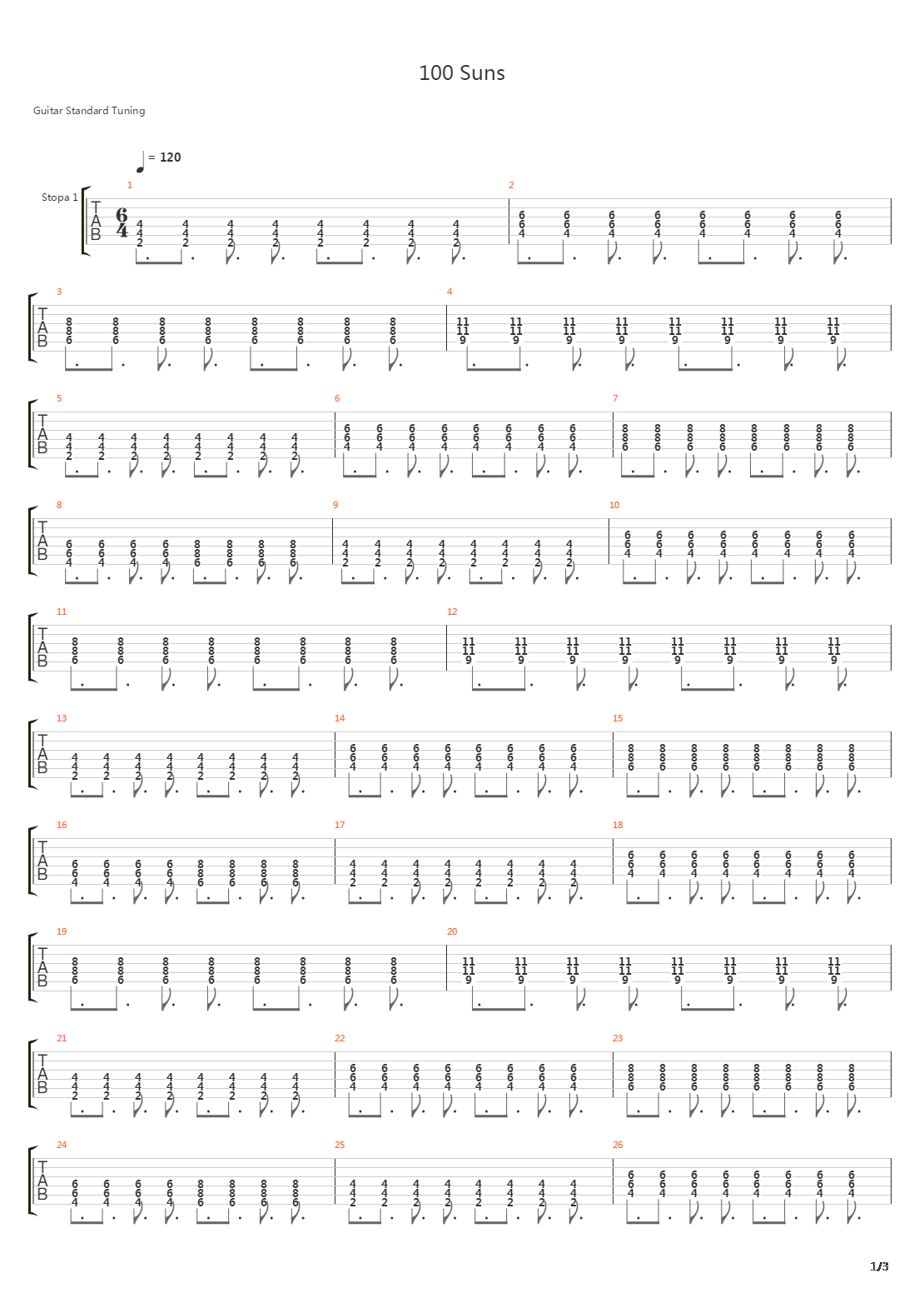 100 Suns吉他谱