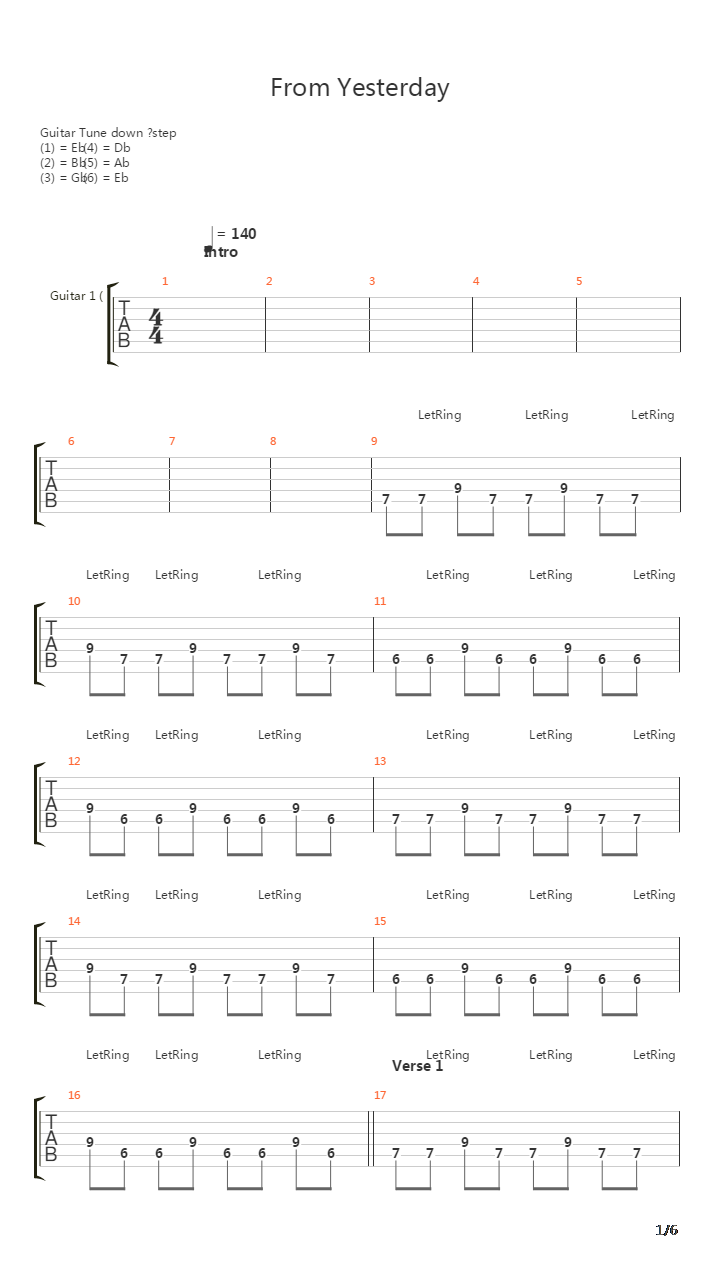 From Yesterday吉他谱