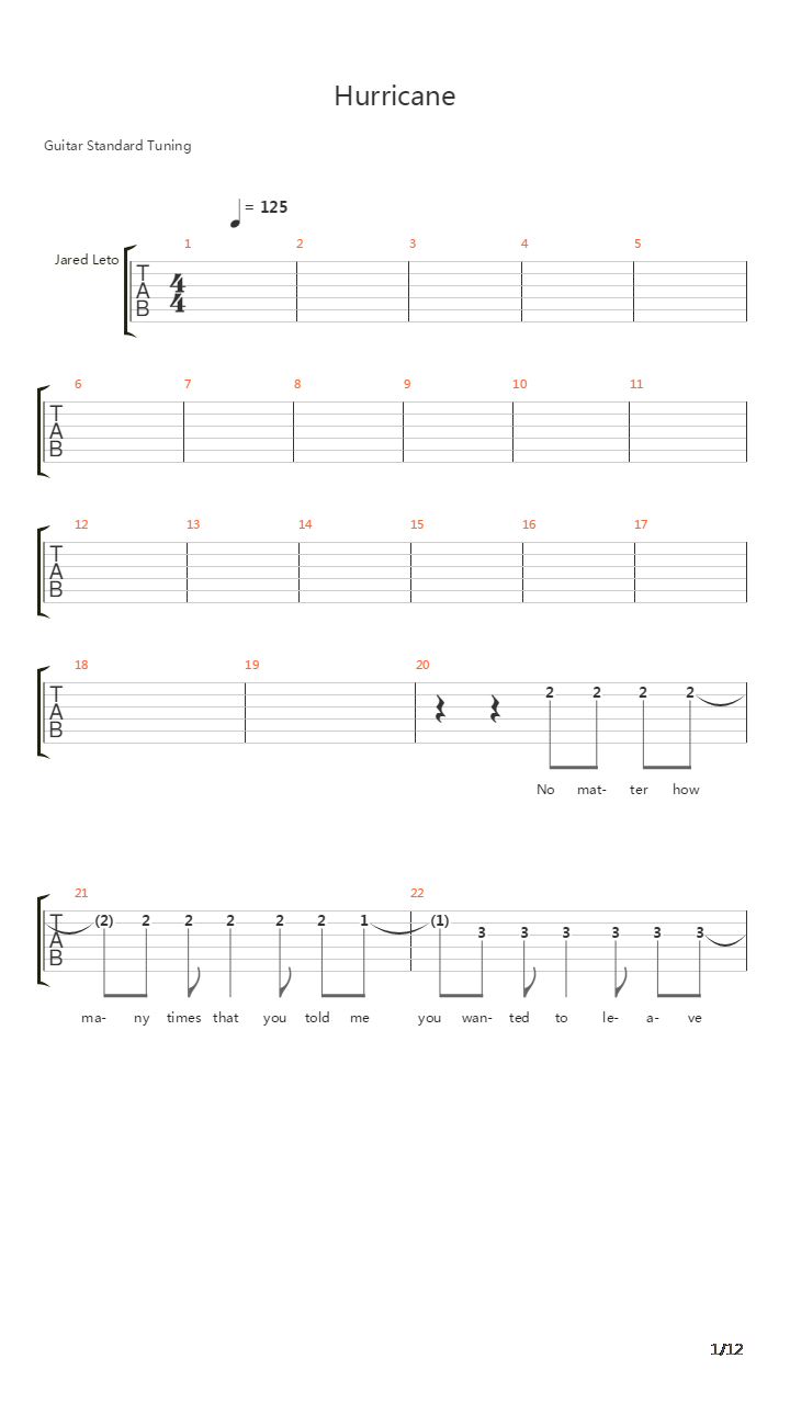 Hurricane吉他谱