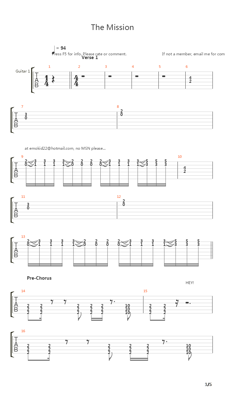 Mission吉他谱