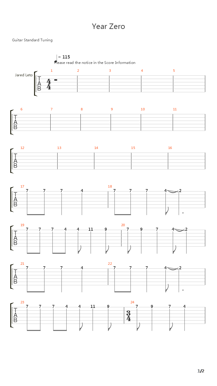 Year Zero吉他谱