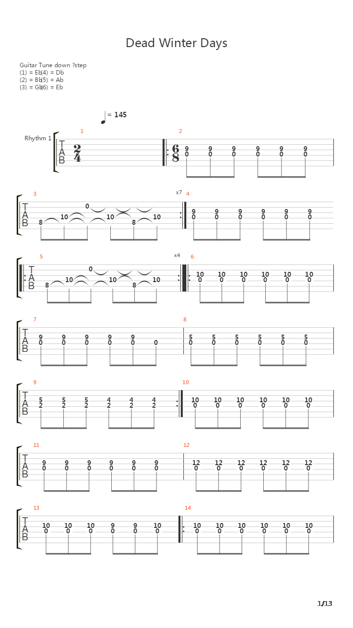Dead Winter Days吉他谱