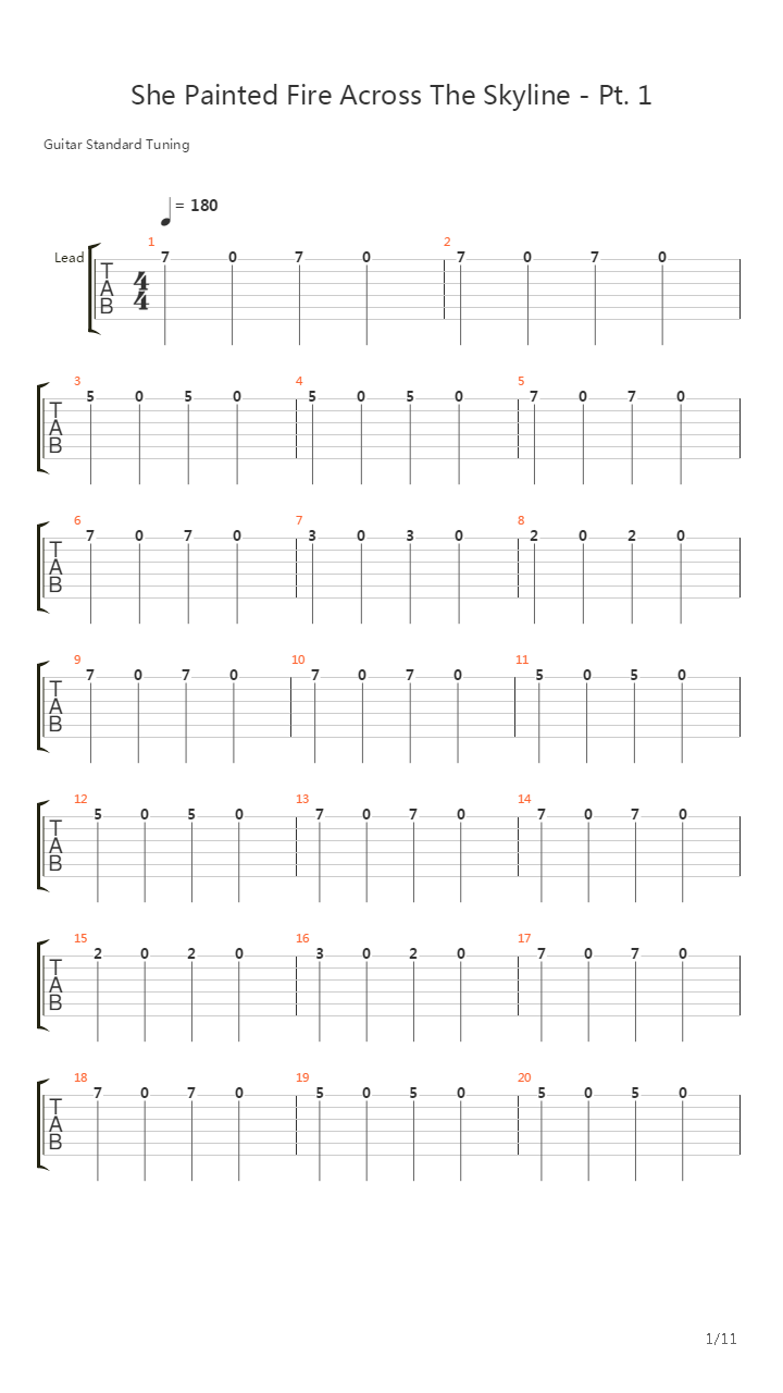 She Painted Fire Across The Skyline Part 1吉他谱