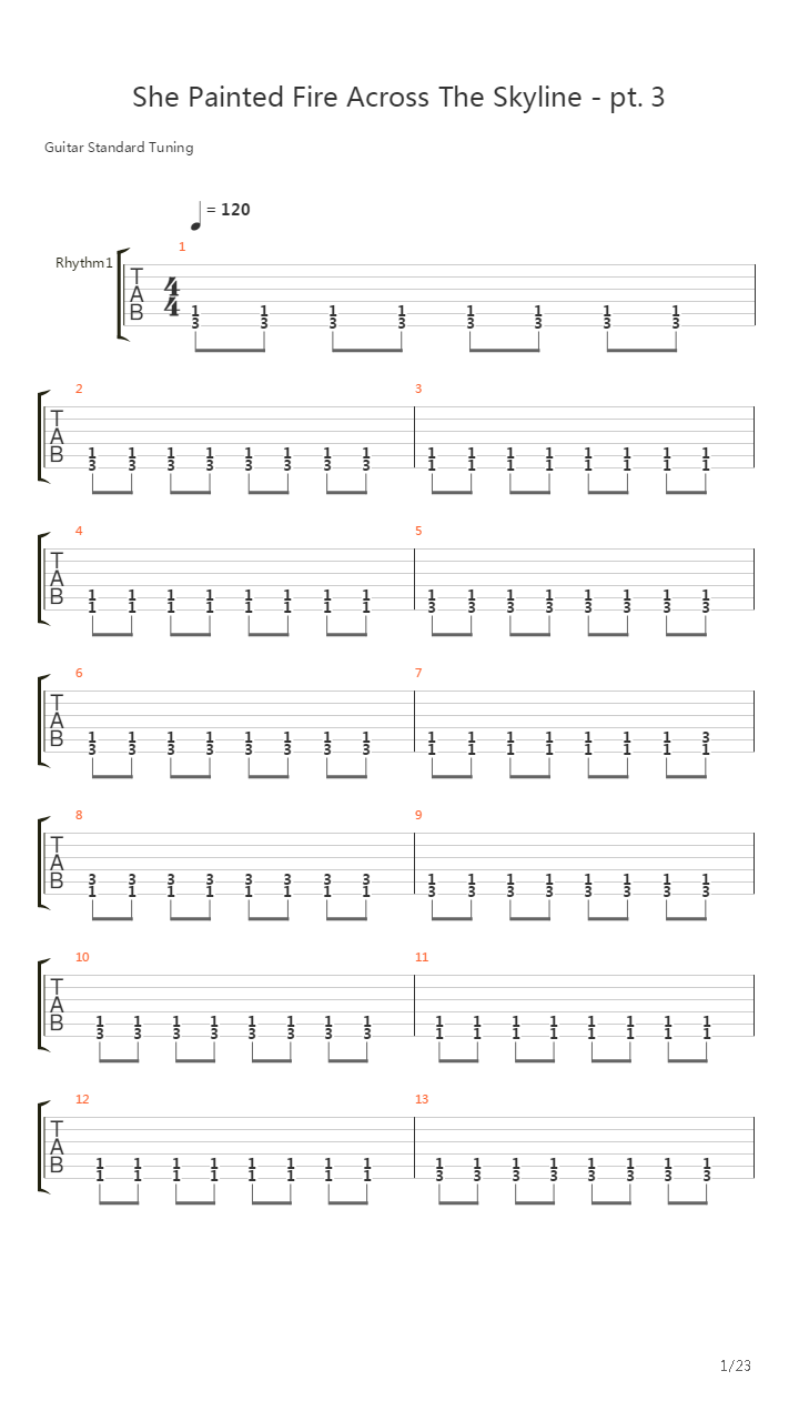 She Painted Fire Across The Skyline Part 3吉他谱
