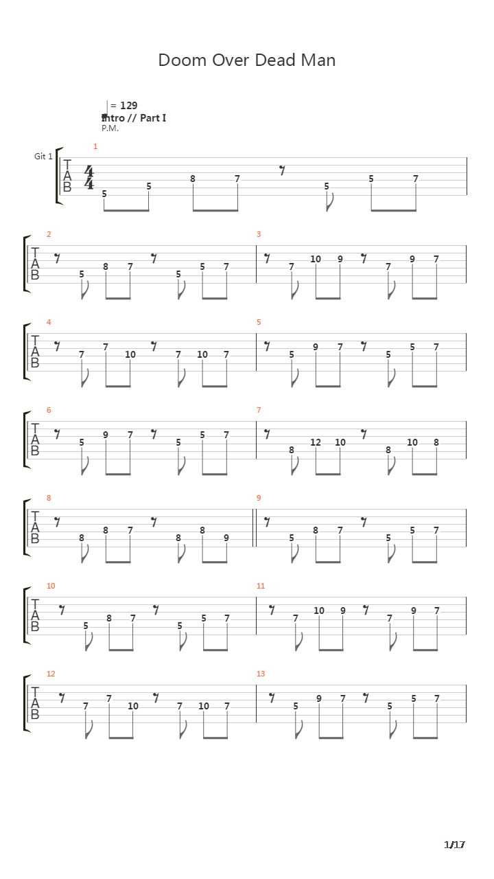 Doom Over Dead Man吉他谱