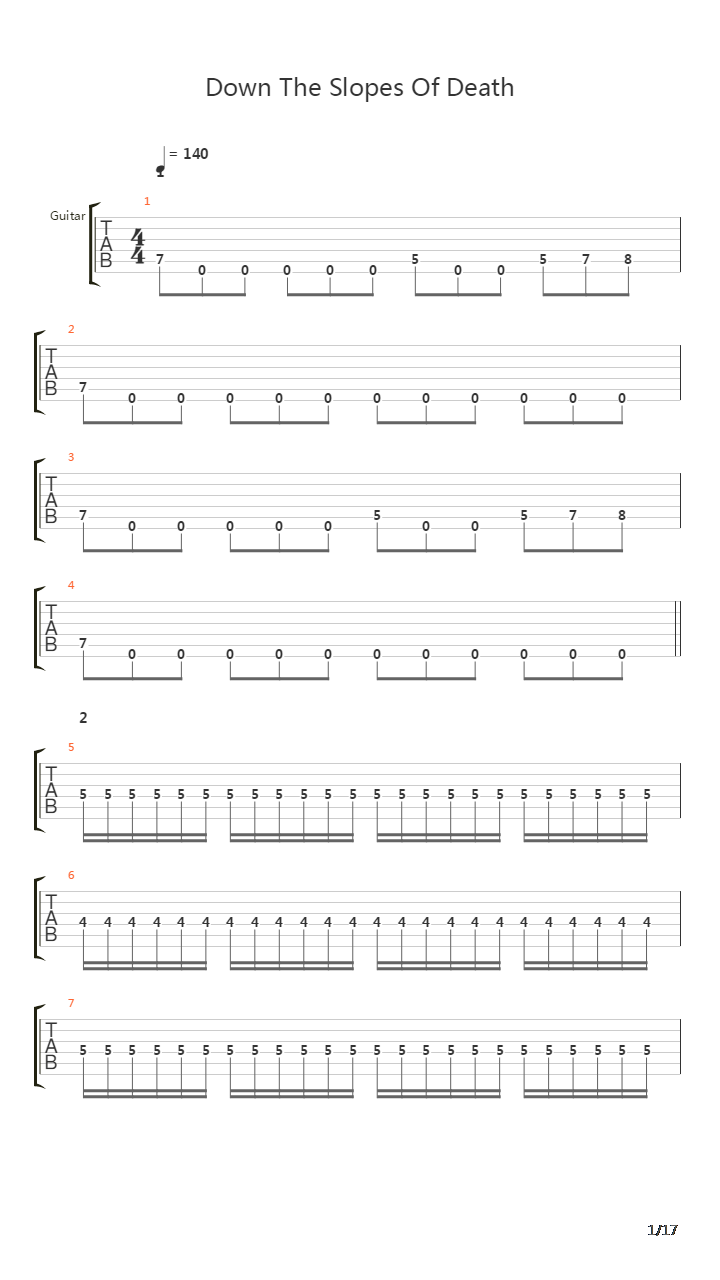 Down The Slopes Of Death吉他谱