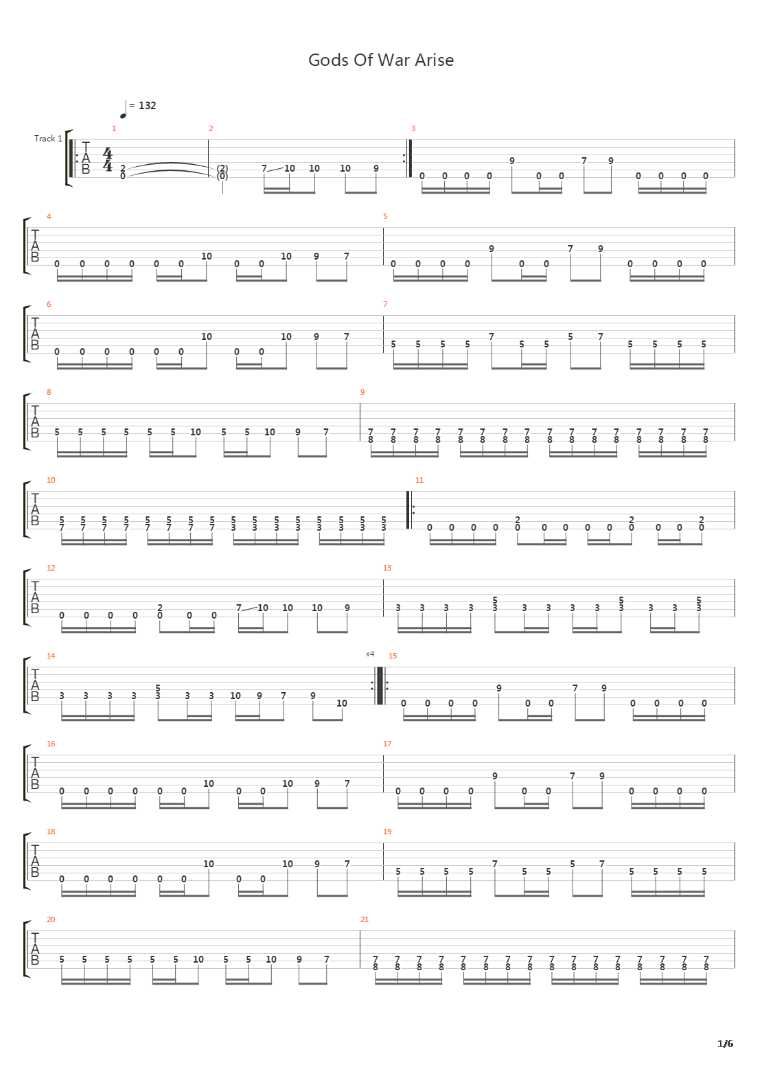 Gods Of War Arise吉他谱