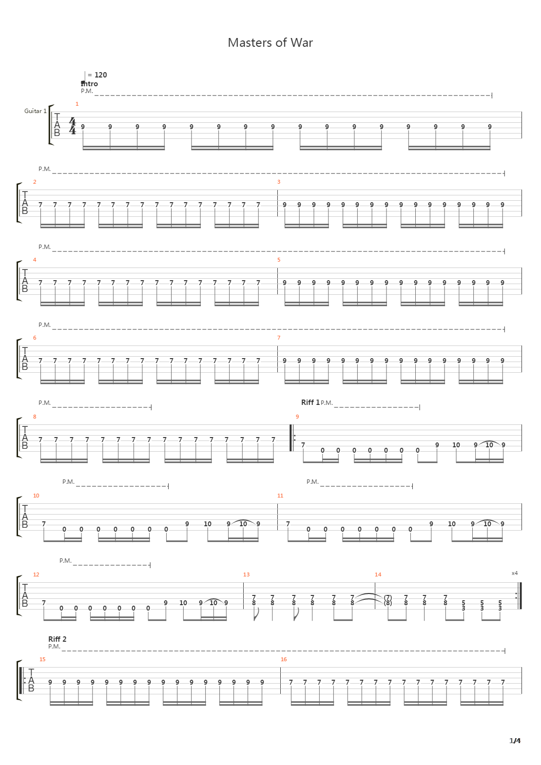 Masters Of War吉他谱