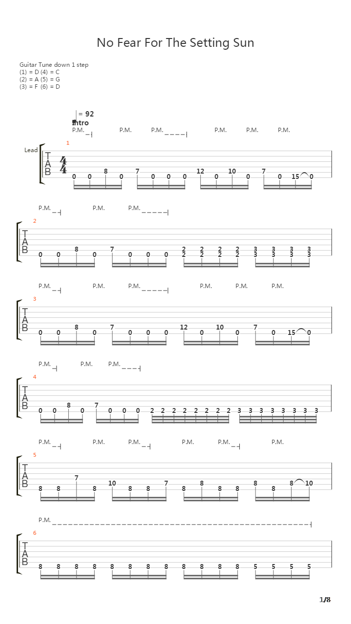 No Fear For The Setting Sun吉他谱