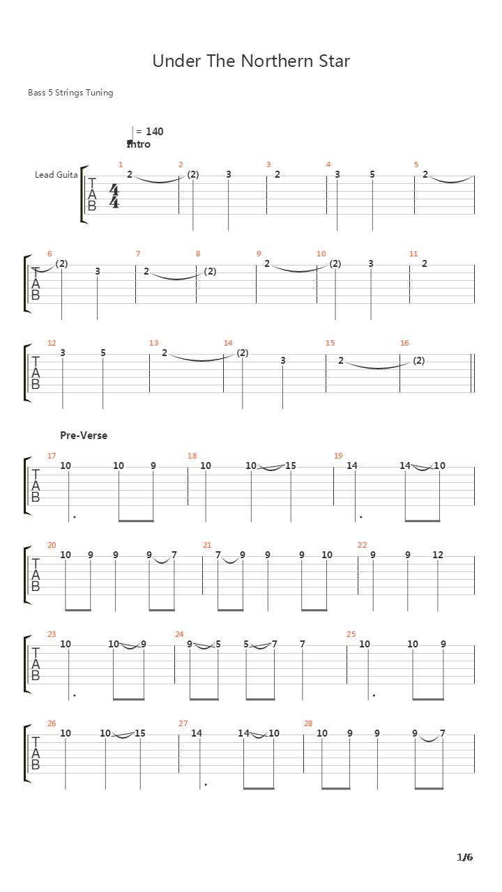Under The Northern Star吉他谱