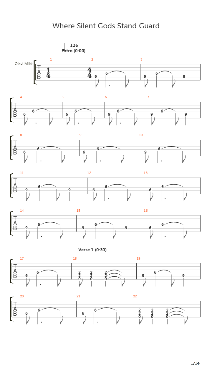 Where Silent Gods Stand Guard吉他谱