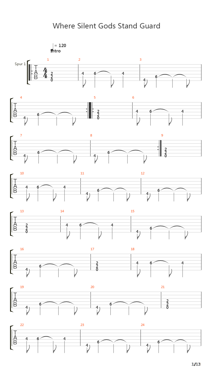 Where Silent Gods Stand Guard吉他谱