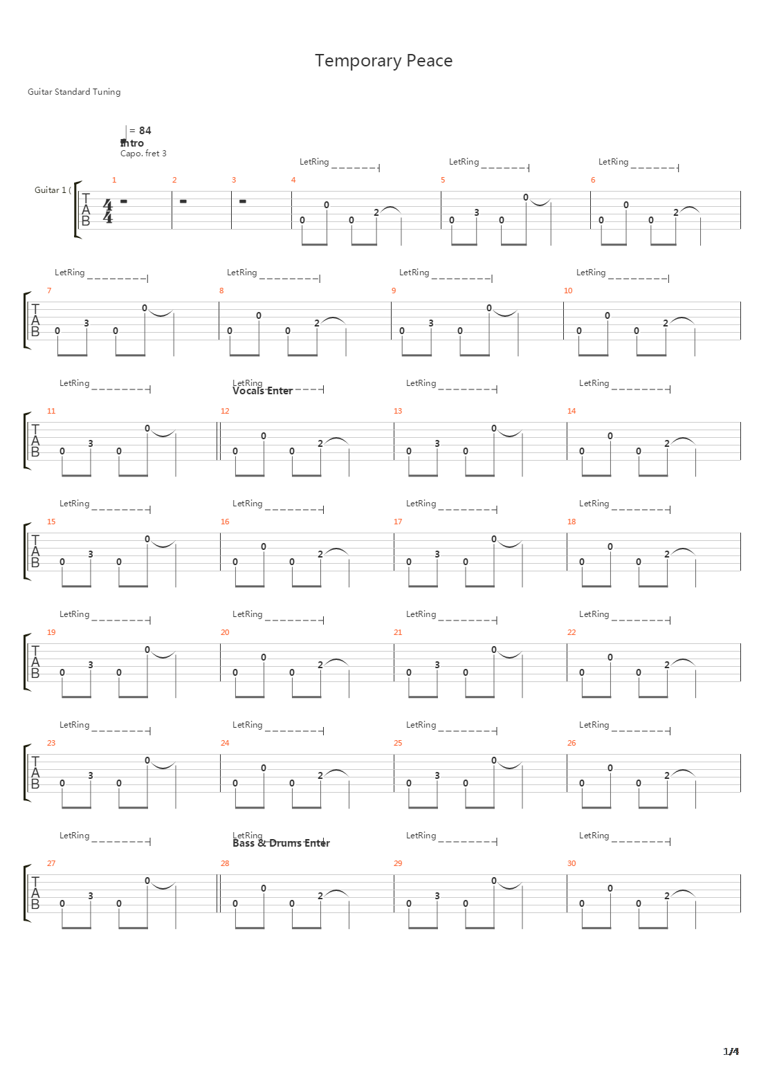 Temporary Peace吉他谱