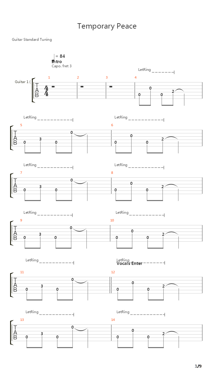 Temporary Peace吉他谱