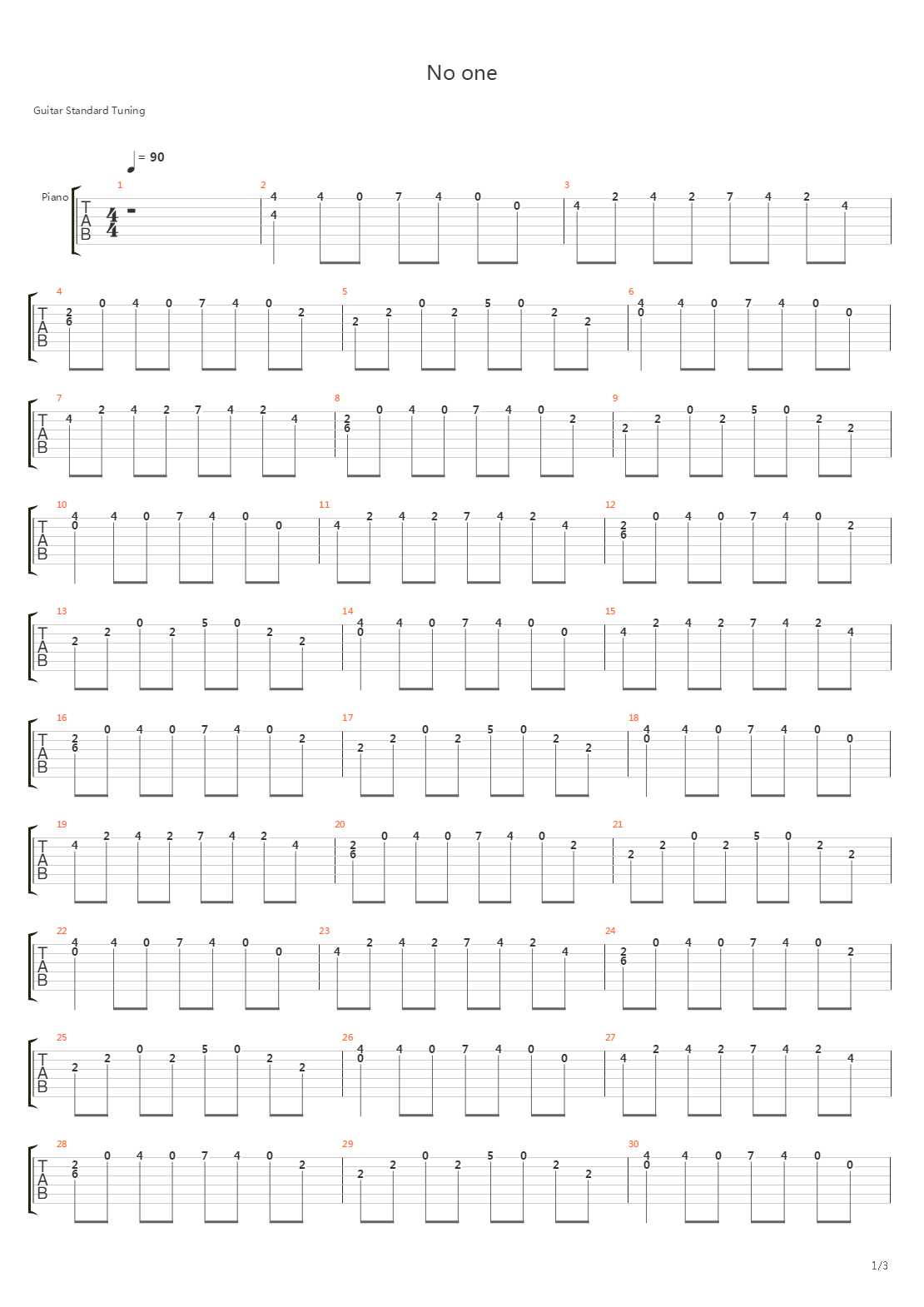 No One吉他谱