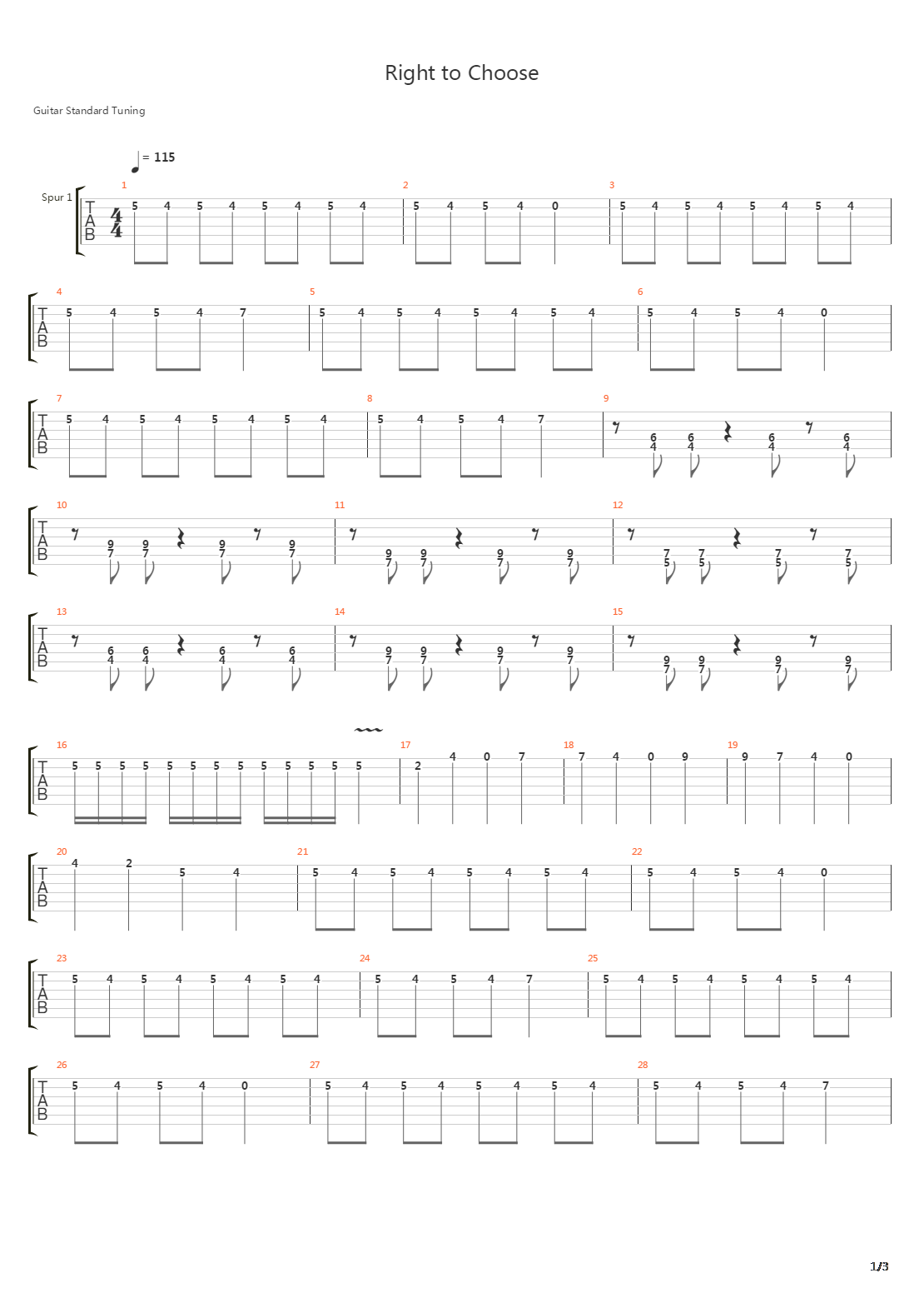 Right To Choose吉他谱