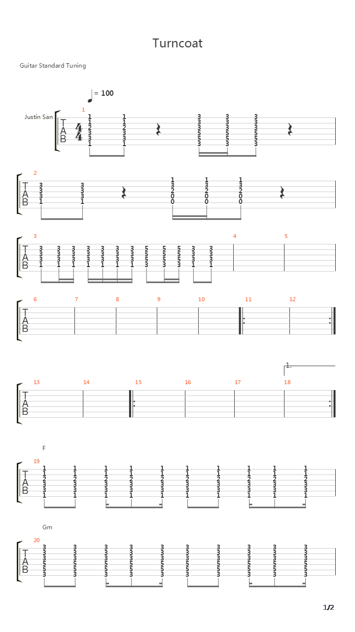 Turncoat吉他谱