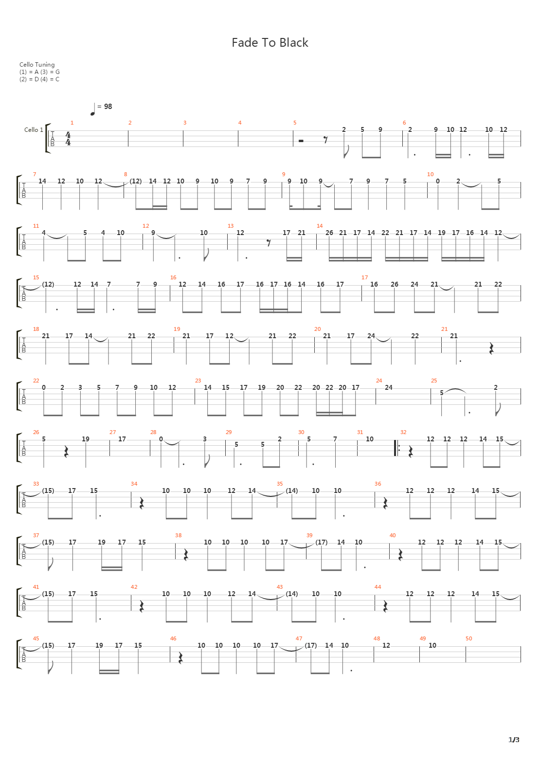 Fade To Black吉他谱