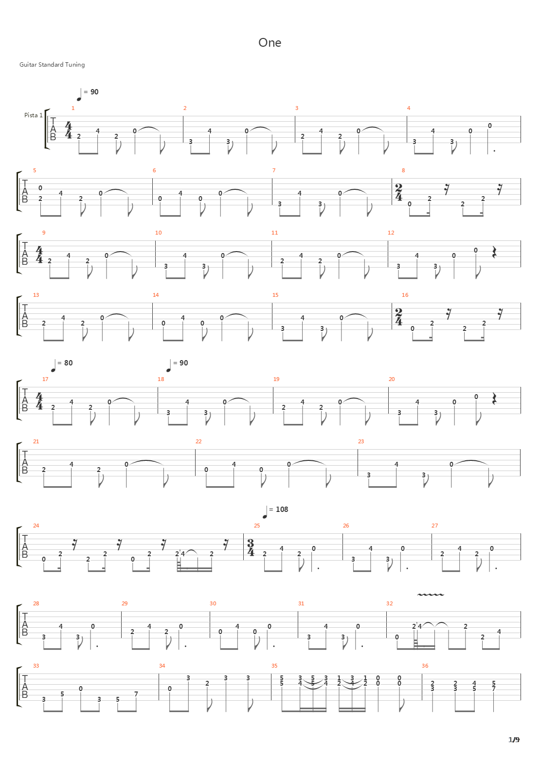 One吉他谱