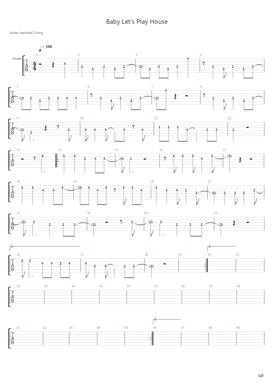 Baby Lets Play House吉他谱