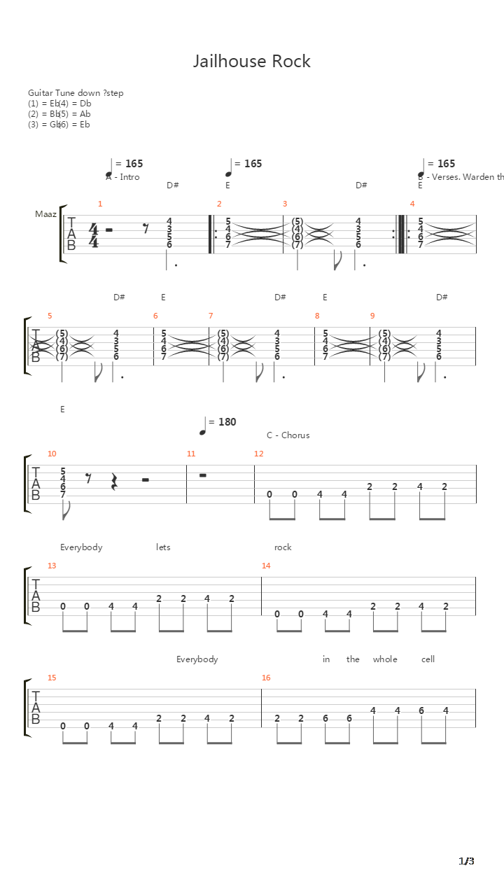 Jailhouse Rock吉他谱