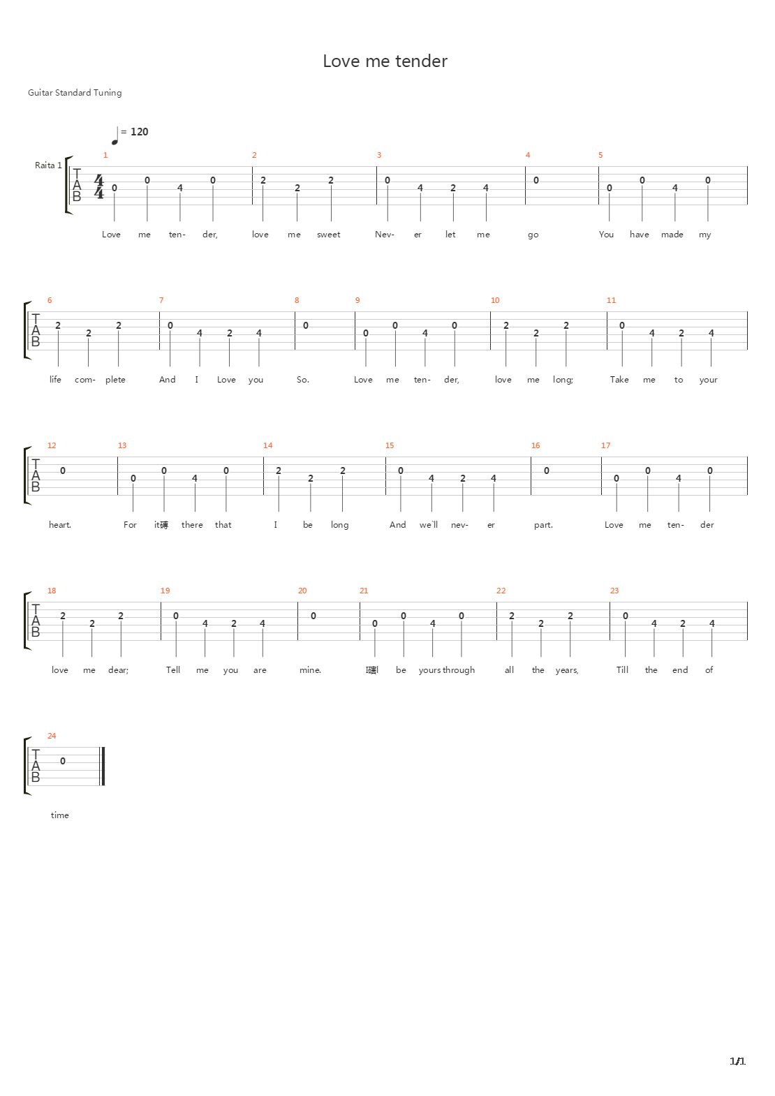 Love Me Tender吉他谱