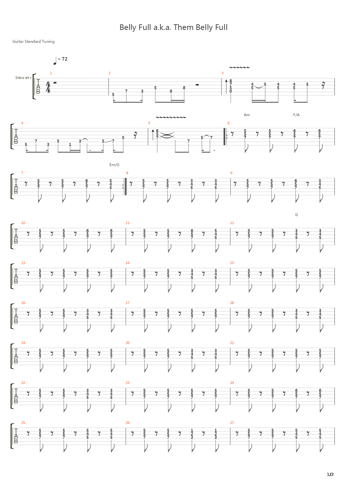 Belly Full Aka Them Belly吉他谱
