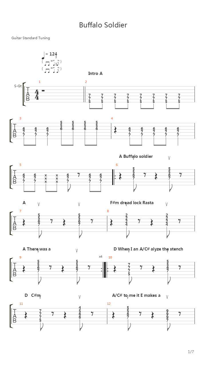 Buffalo Soldier吉他谱
