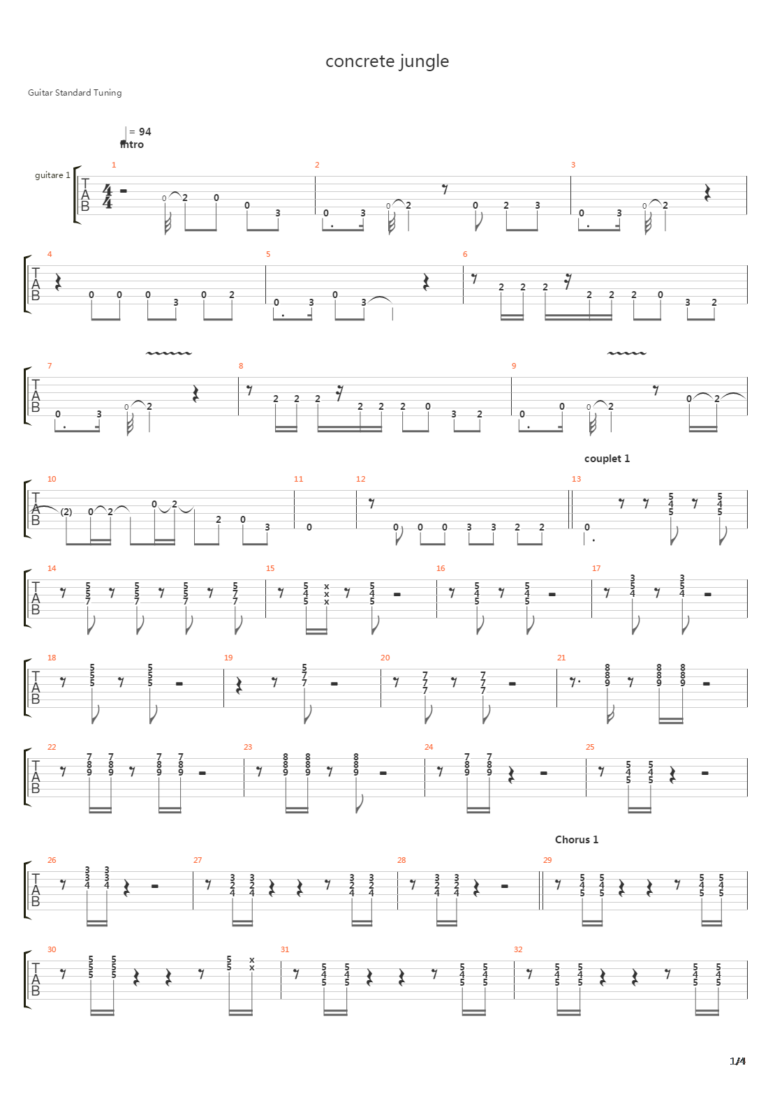 Concrete Jungle吉他谱