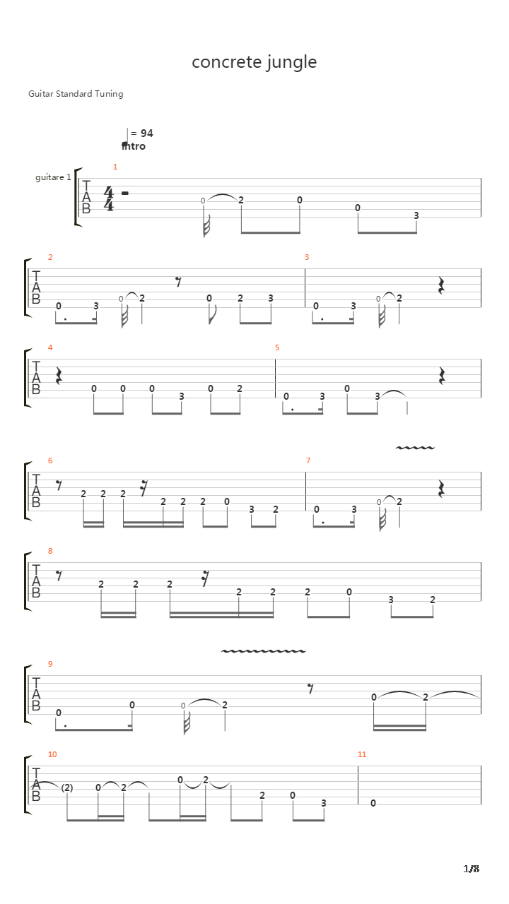 Concrete Jungle吉他谱