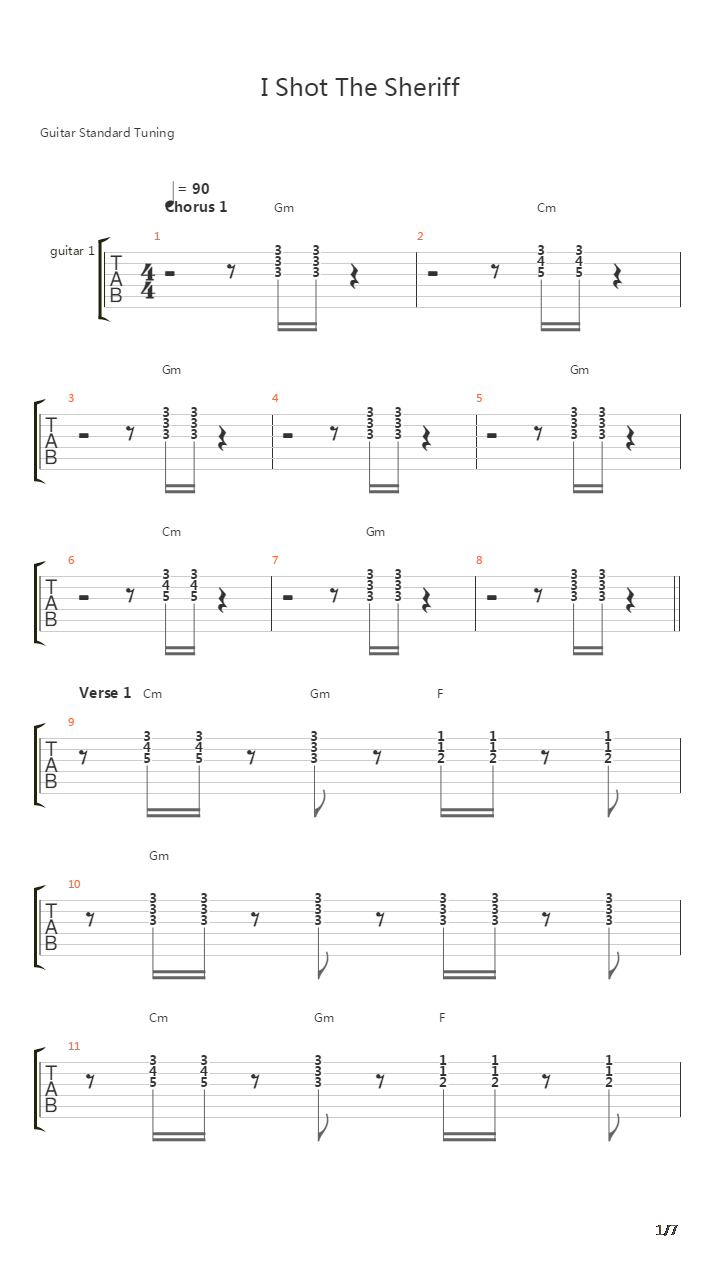 I Shot The Sheriff吉他谱