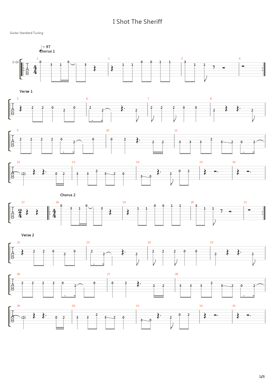 I Shot The Sheriff吉他谱