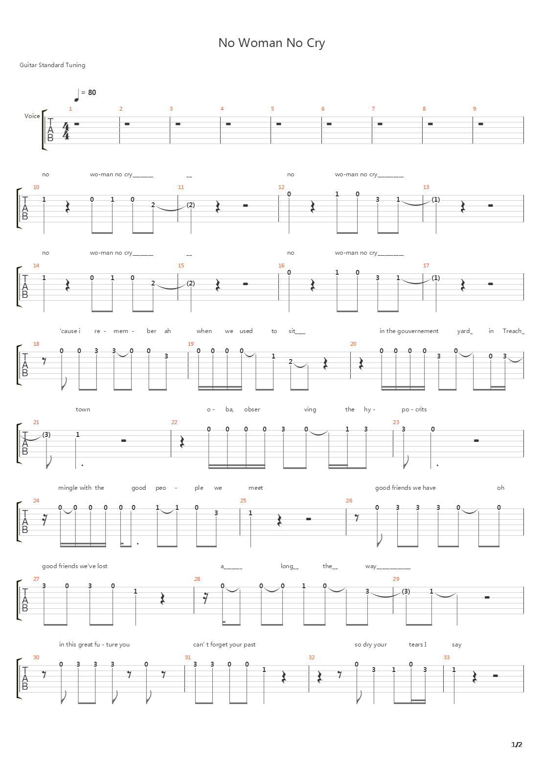 No Woman No Cry吉他谱