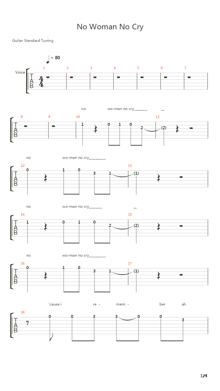 No Woman No Cry吉他谱