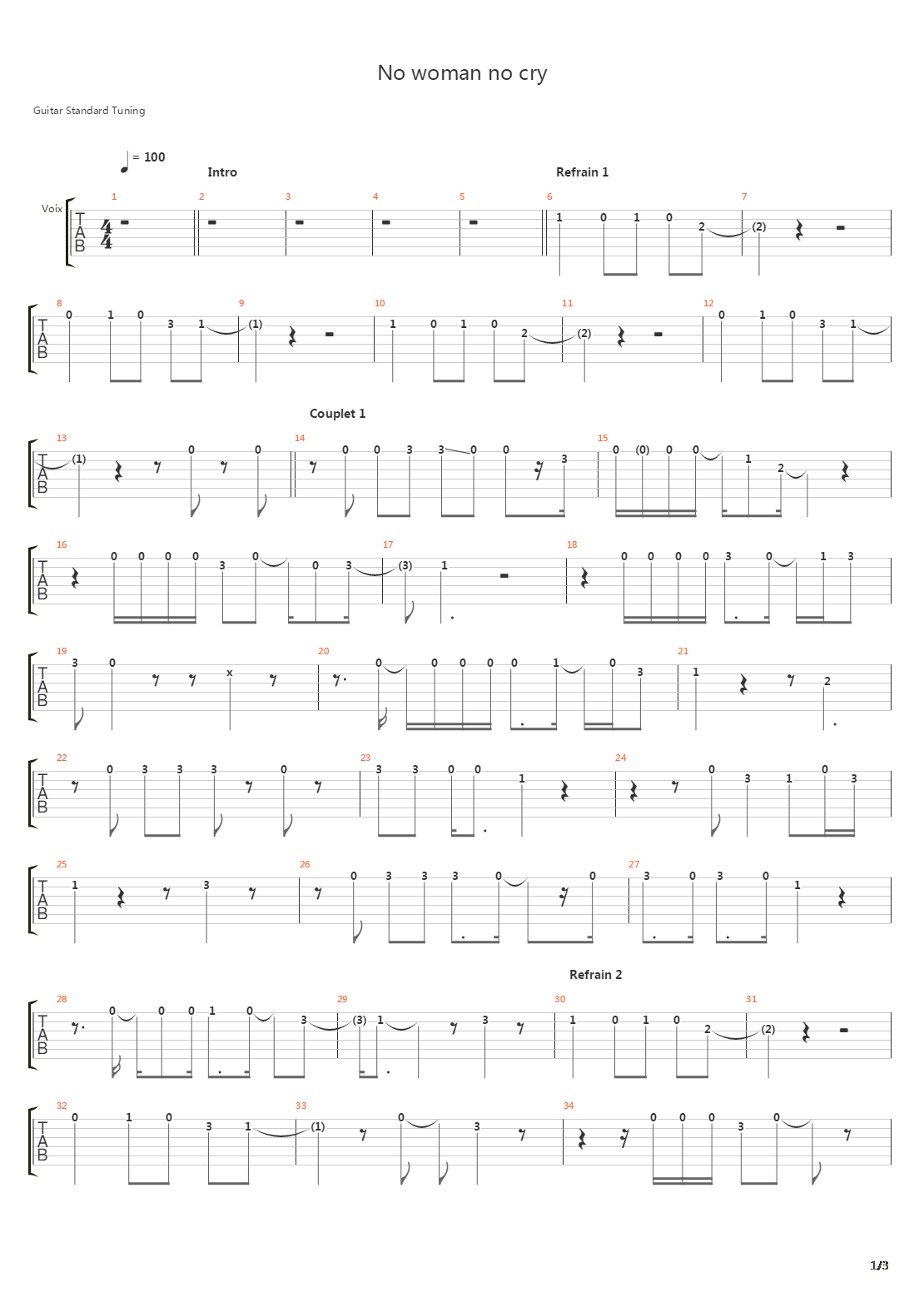 No Woman No Cry吉他谱